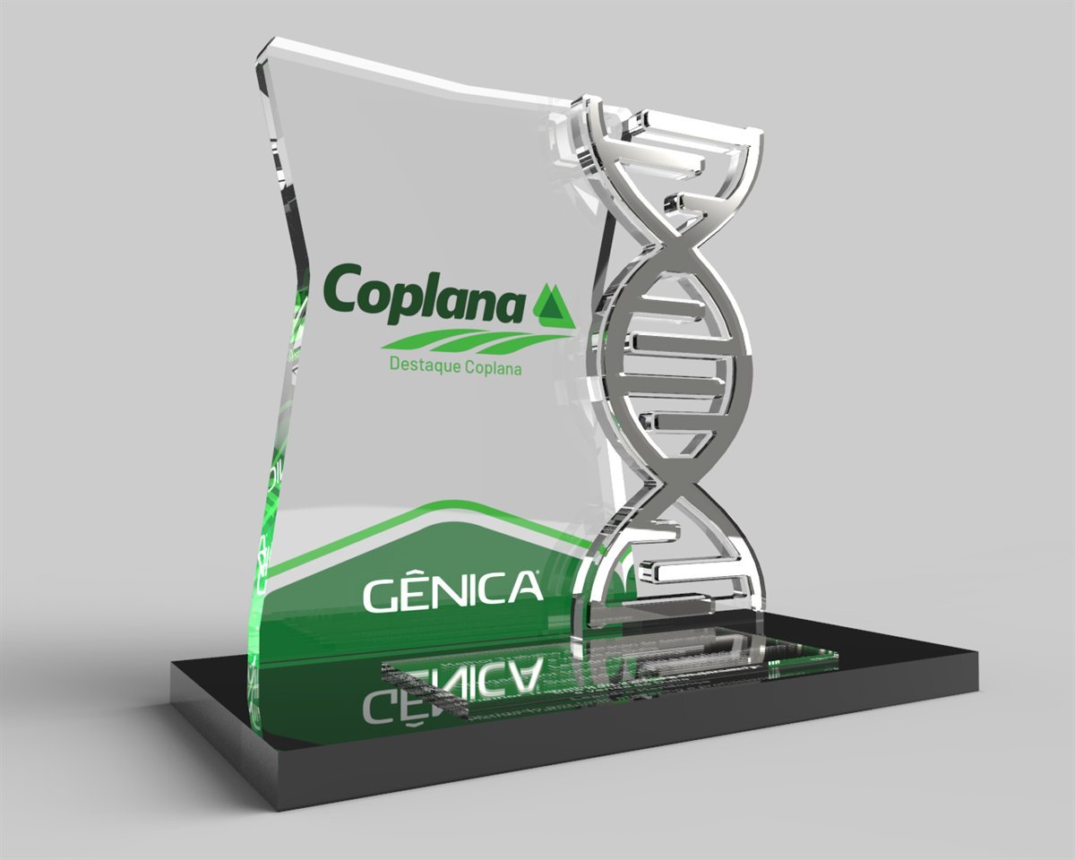 Troféu premium em acrílico cristal com hélice de DNA metálica — Coplana
